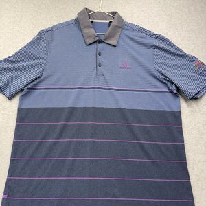 adidas Golf Men's L Blue Striped Short Sleeve Polo Shirt Embroidered Logo